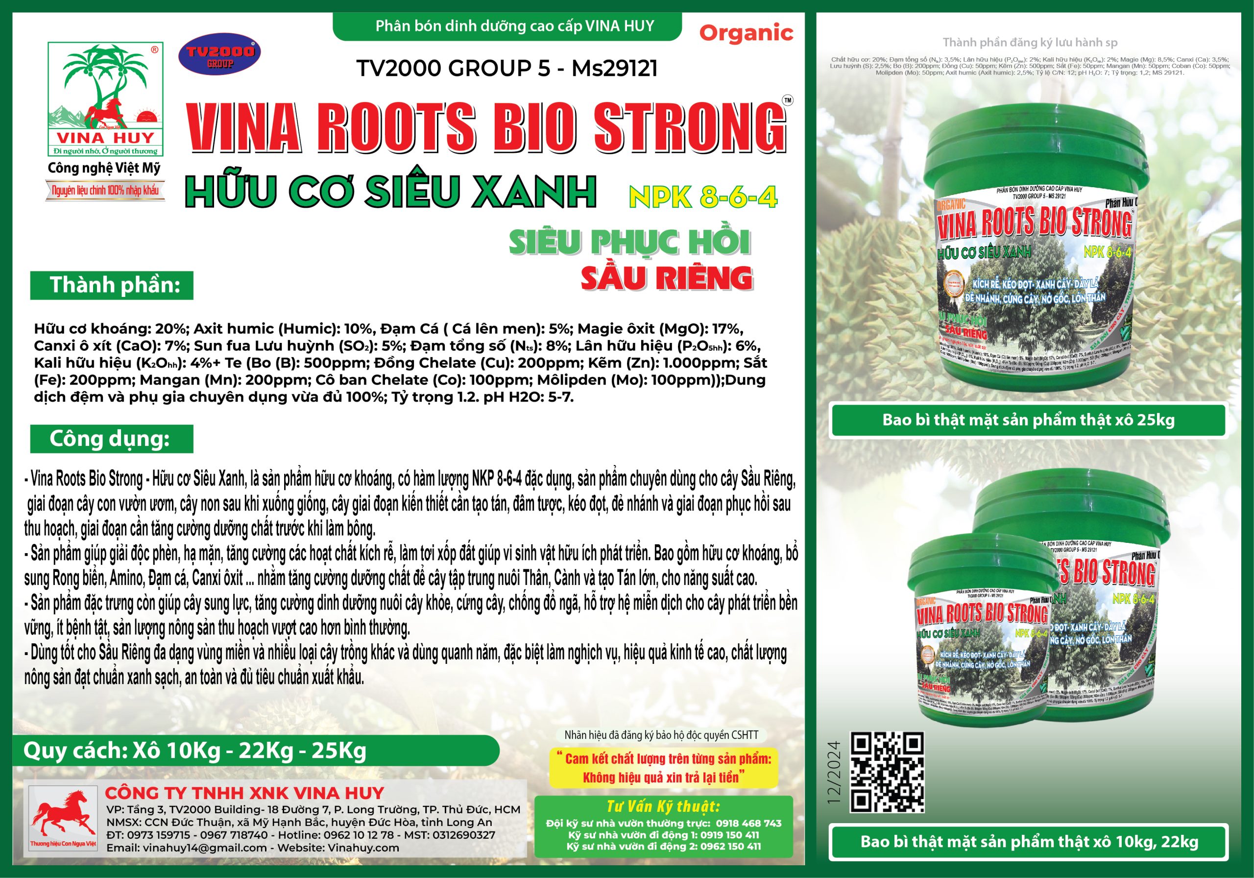 VINA ROOTS BIO STRONG – Hữu cơ siêu xanh NPK 8-6-4