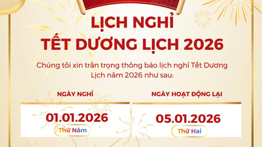 🎉 THÔNG BÁO LỊCH NGHỈ TẾT DƯƠNG LỊCH 2026 – VINA HUY 🎉
